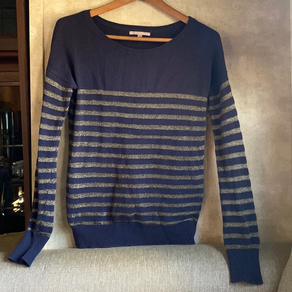 Gap sweater, size small ladies. Deep blue color with metallic decorative stripes